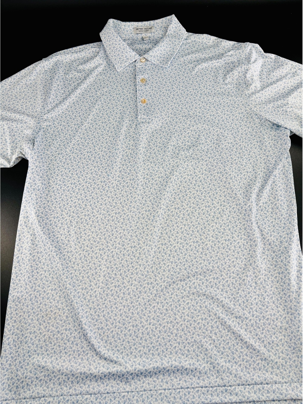 Peter Millar Summer Comfort Golf Polo Men's L Shuttlecock Print Blue White - Picture 4 of 6